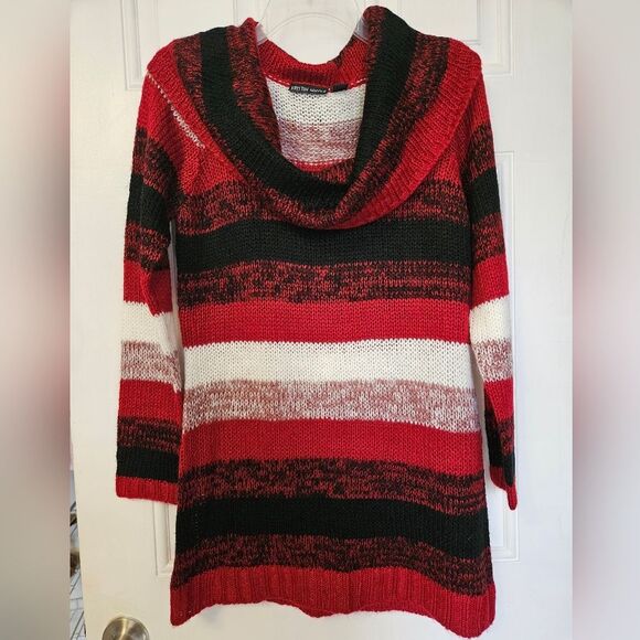 Kristen Nicole Sweater Women's Large Loose Knit Cowl Neck Multicolor Stripes GUC - Picture 1 of 7